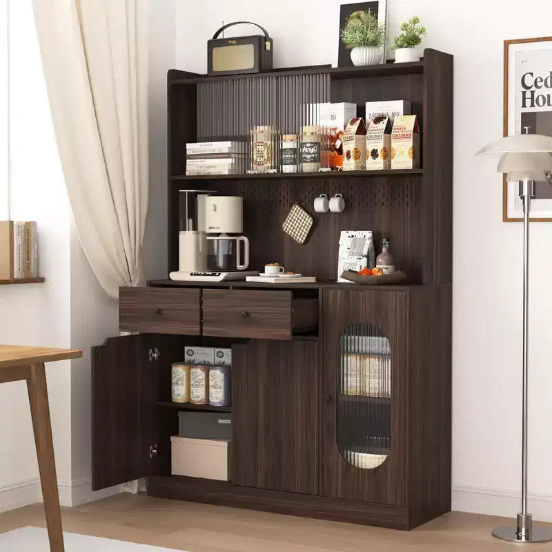 Buffet en bois Okak avec 4 portes et 2 tiroirs, meuble de rangement pour salon, salle à manger, cuisine