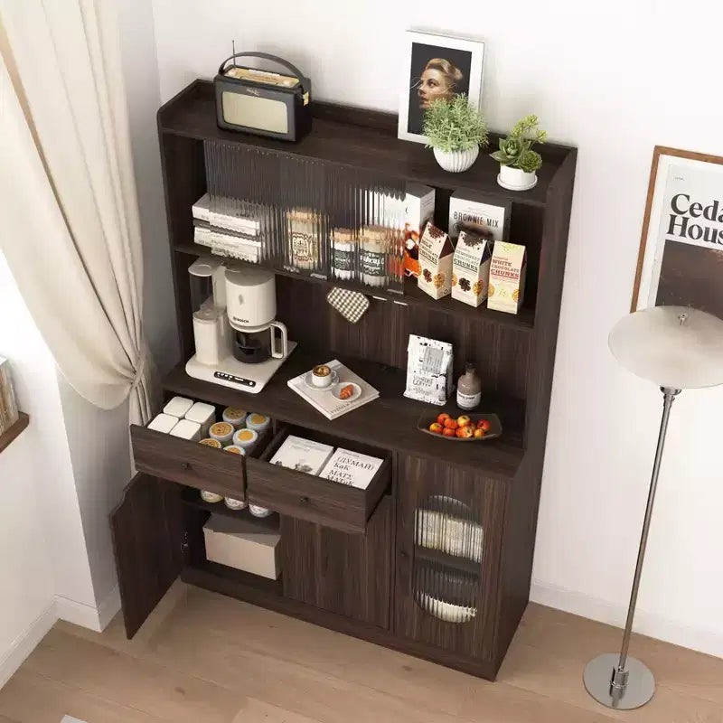Buffet en bois Okak avec 4 portes et 2 tiroirs, meuble de rangement pour salon, salle à manger, cuisine