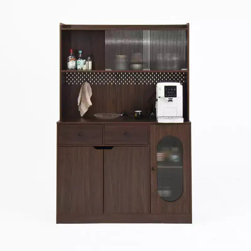 Buffet en bois Okak avec 4 portes et 2 tiroirs, meuble de rangement pour salon, salle à manger, cuisine