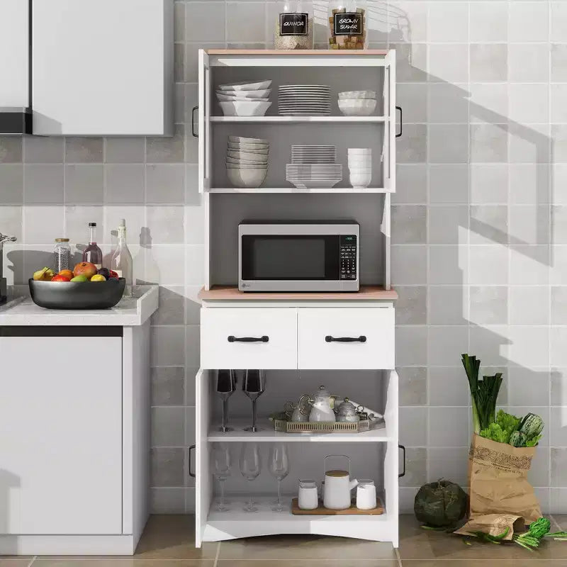 Buffet en bois Okak avec 4 portes et 2 tiroirs, meuble de rangement pour salon, salle à manger, cuisine