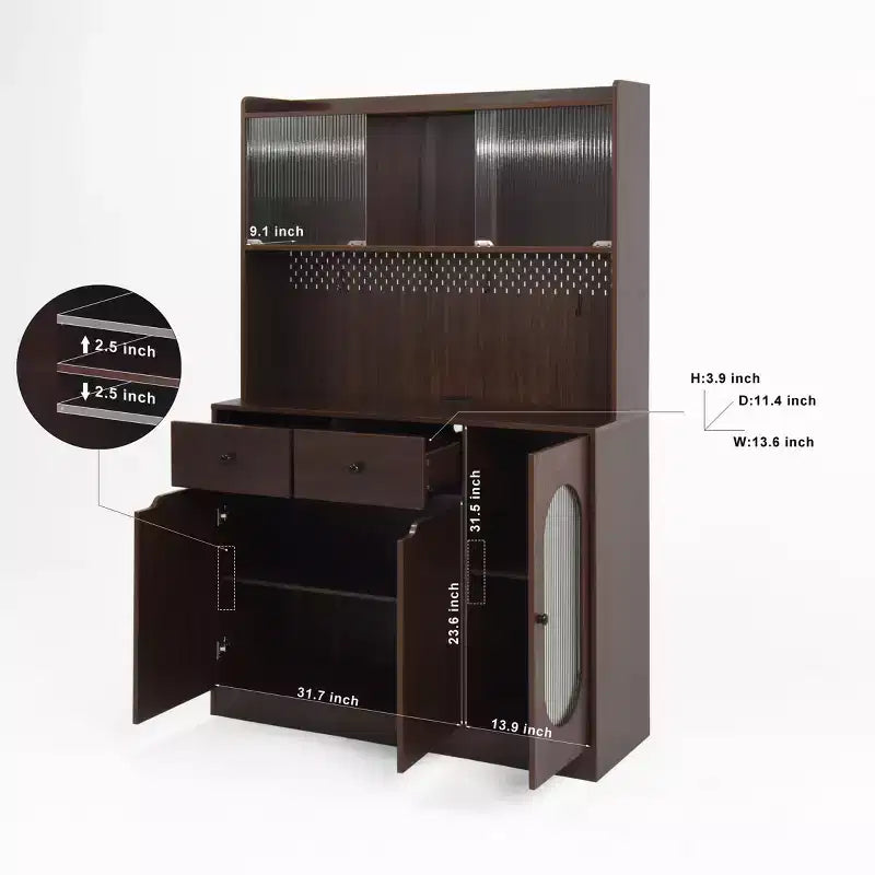 Buffet en bois Okak avec 4 portes et 2 tiroirs, meuble de rangement pour salon, salle à manger, cuisine