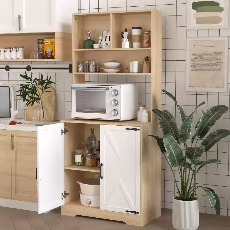 Buffet en bois Okak avec 4 portes et 2 tiroirs, meuble de rangement pour salon, salle à manger, cuisine