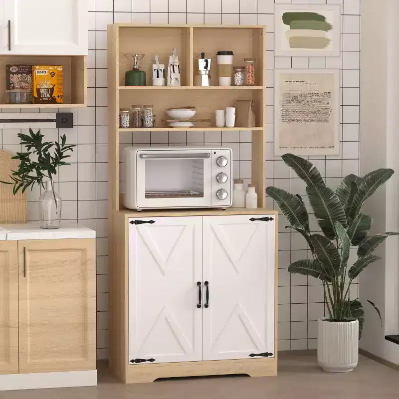 Buffet en bois Okak avec 4 portes et 2 tiroirs, meuble de rangement pour salon, salle à manger, cuisine