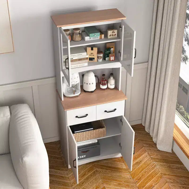 Buffet en bois Okak avec 4 portes et 2 tiroirs, meuble de rangement pour salon, salle à manger, cuisine