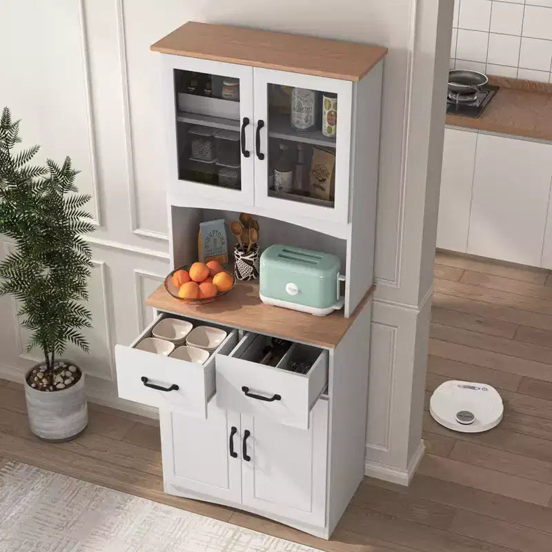 Buffet en bois Okak avec 4 portes et 2 tiroirs, meuble de rangement pour salon, salle à manger, cuisine