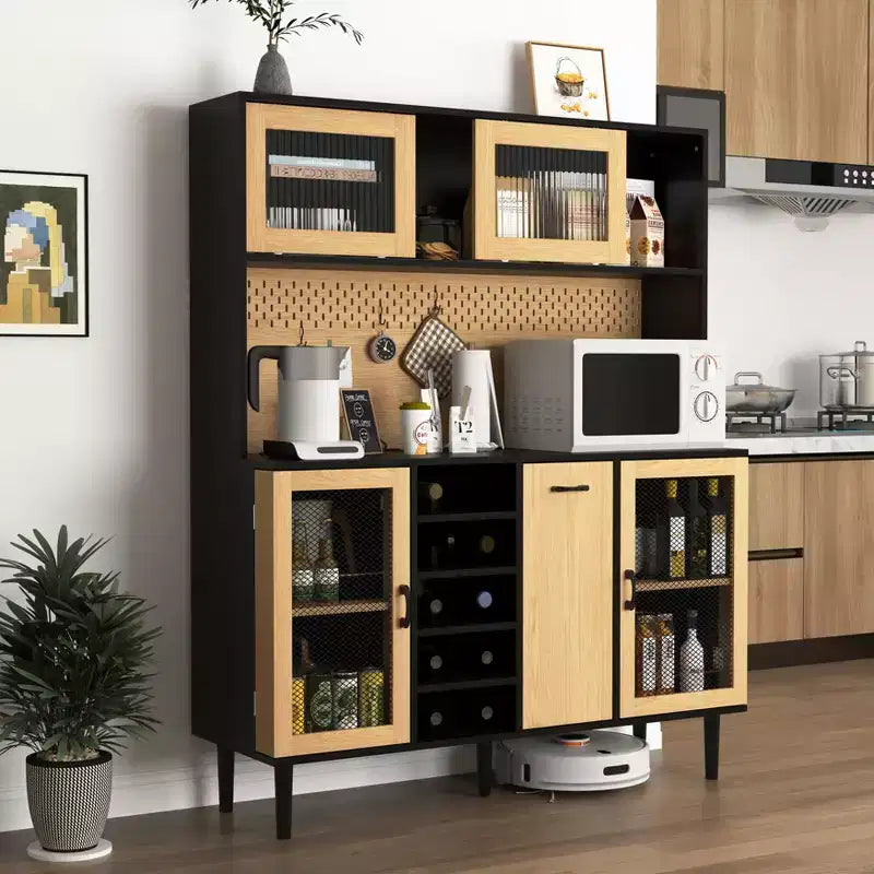Buffet en bois Okak avec 4 portes et 2 tiroirs, meuble de rangement pour salon, salle à manger, cuisine