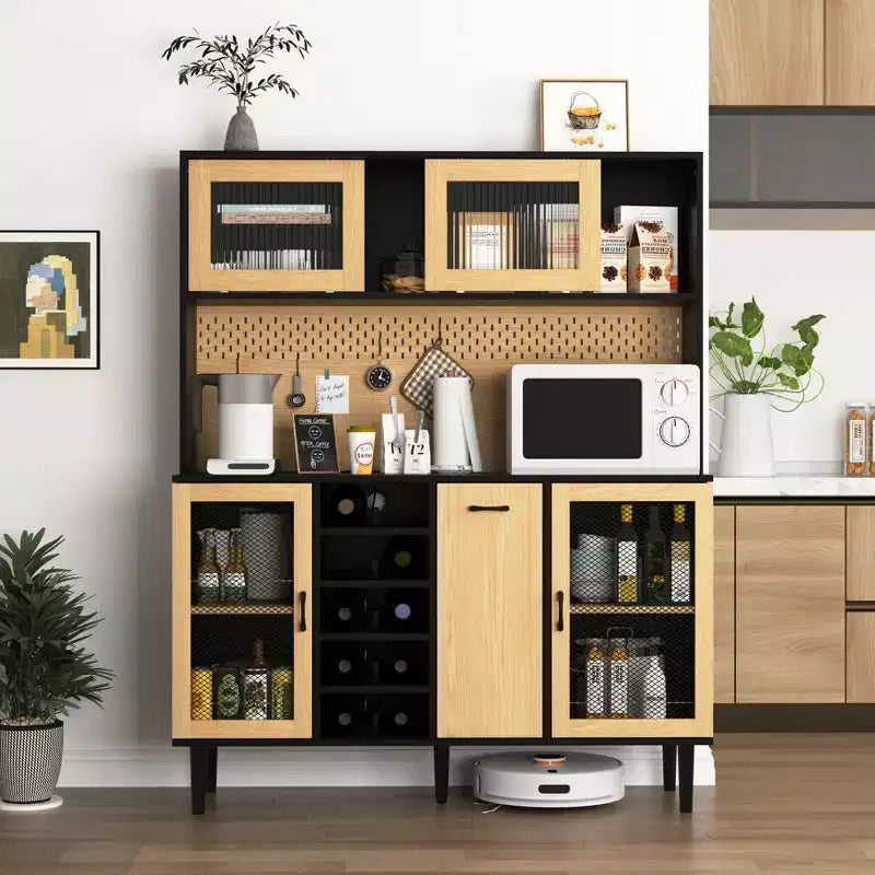 Buffet en bois Okak avec 4 portes et 2 tiroirs, meuble de rangement pour salon, salle à manger, cuisine