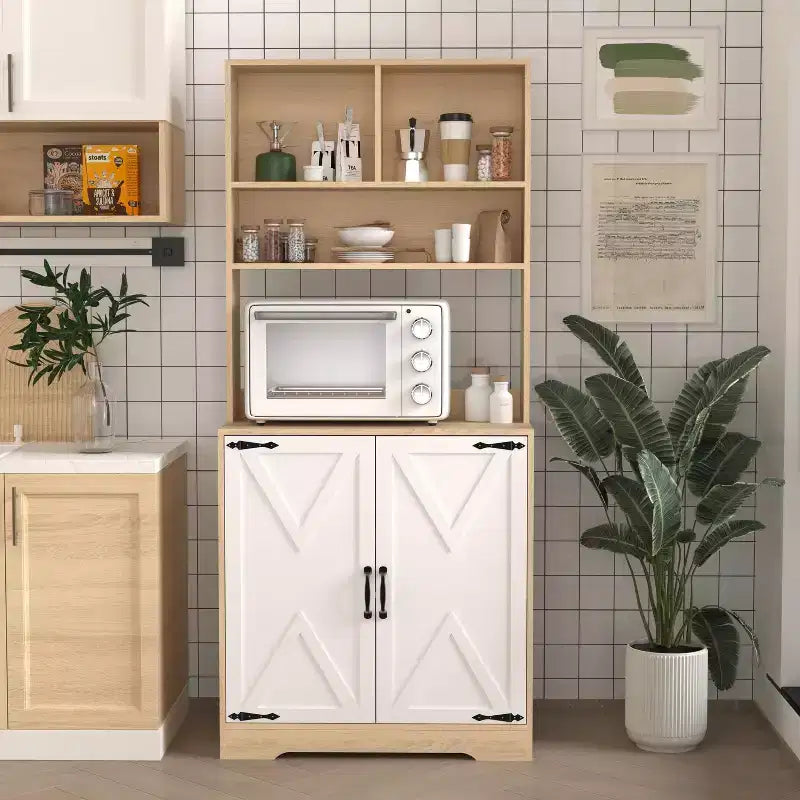 Buffet en bois Okak avec 4 portes et 2 tiroirs, meuble de rangement pour salon, salle à manger, cuisine