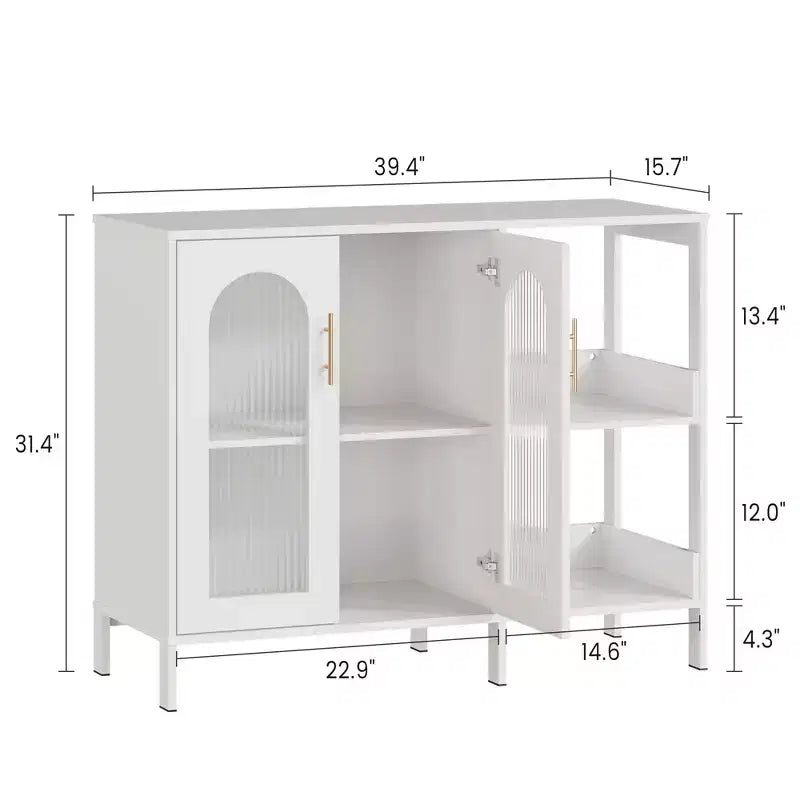 COZONY Madia Credenza da 100 cm con Ante in Vetro, Mobile Contenitore a 2 Ripiani Aperti per Sala da Pranzo, Cucina, Soggiorno