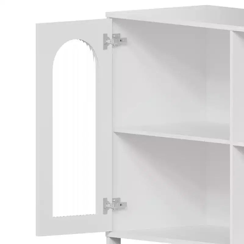 COZONY Madia Credenza da 100 cm con Ante in Vetro, Mobile Contenitore a 2 Ripiani Aperti per Sala da Pranzo, Cucina, Soggiorno