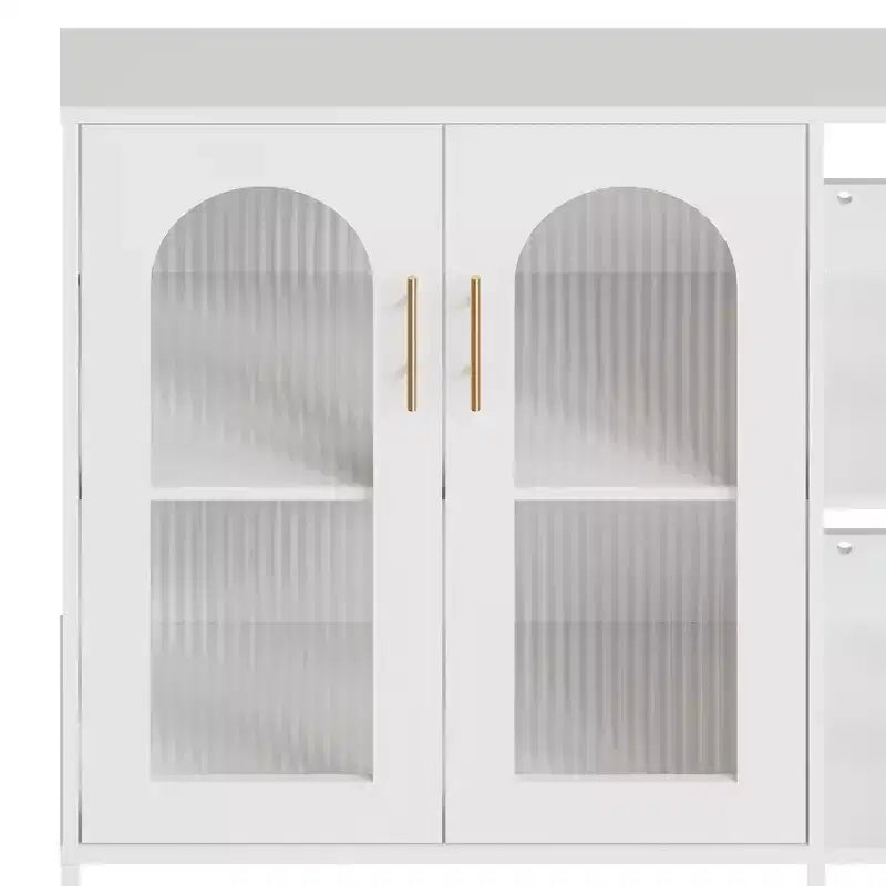 COZONY Madia Credenza da 100 cm con Ante in Vetro, Mobile Contenitore a 2 Ripiani Aperti per Sala da Pranzo, Cucina, Soggiorno