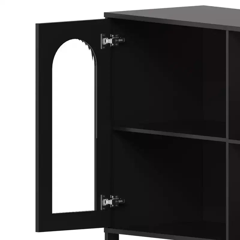 COZONY Madia Credenza da 100 cm con Ante in Vetro, Mobile Contenitore a 2 Ripiani Aperti per Sala da Pranzo, Cucina, Soggiorno