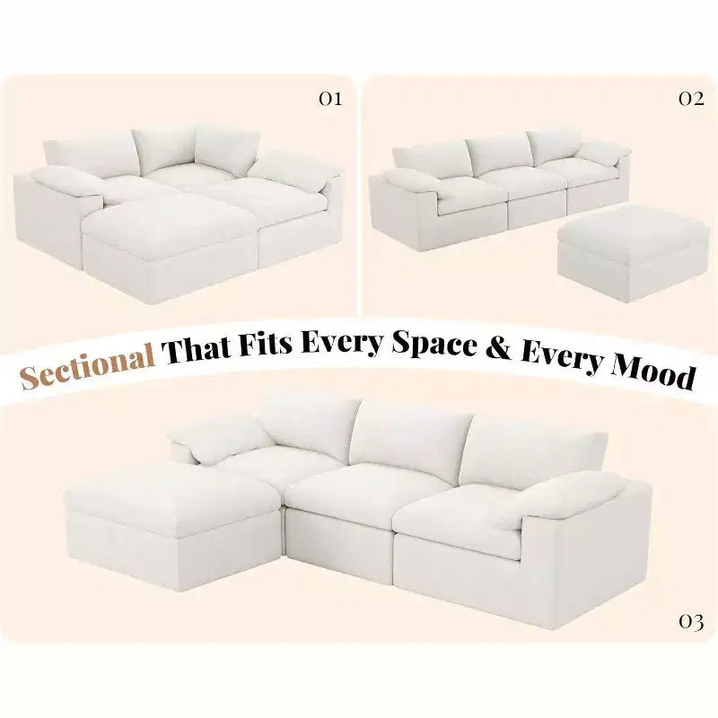 Divano Sezionale AMERLIFE Cloud Couch, Modulare Oversize con Chaise Longue Profonda 83.5, Design Senza Montaggio per Soggiorno, Ciniglia