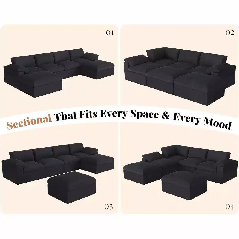 Divano Sezionale AMERLIFE Cloud Couch, Modulare Oversize con Chaise Longue Profonda 83.5, Design Senza Montaggio per Soggiorno, Ciniglia