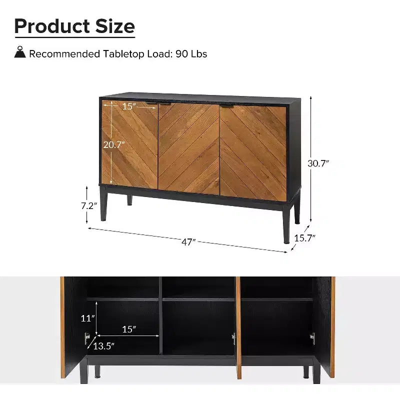 Eugen 47 Madia contenitore WideModern con gambe regolabili in metallo nero | KARAT HOME-BLACK