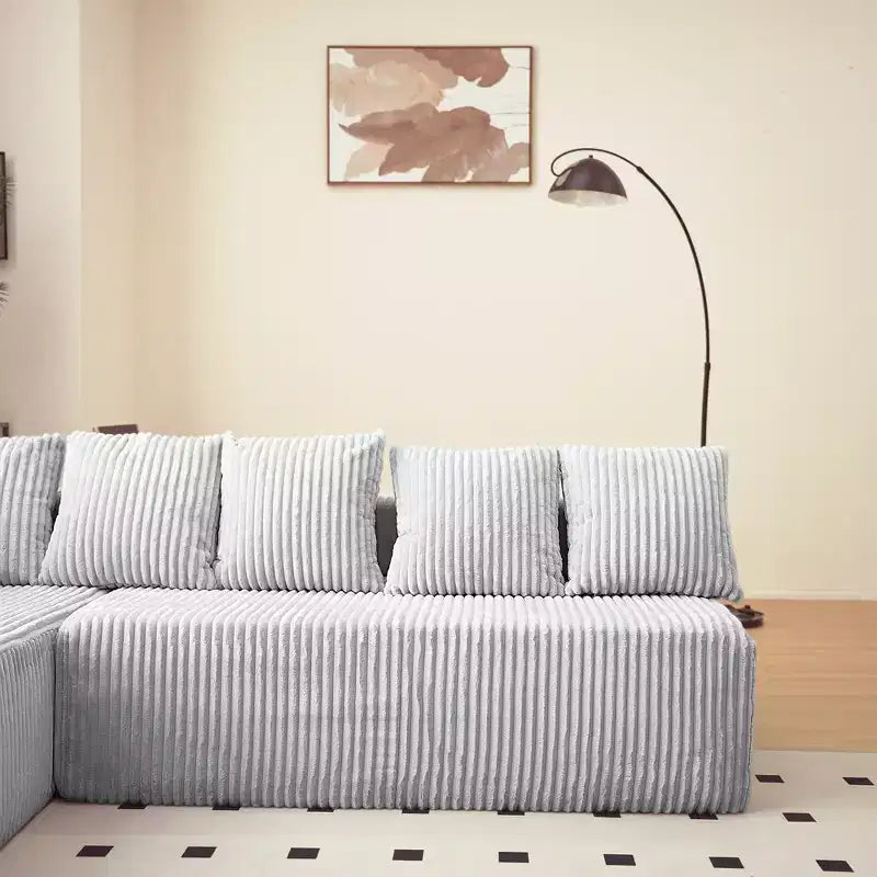 GDFStudio Stella 130 Divano Sezionale Modulare a U a 4 Posti in Velluto a Coste con Sedute Profonde