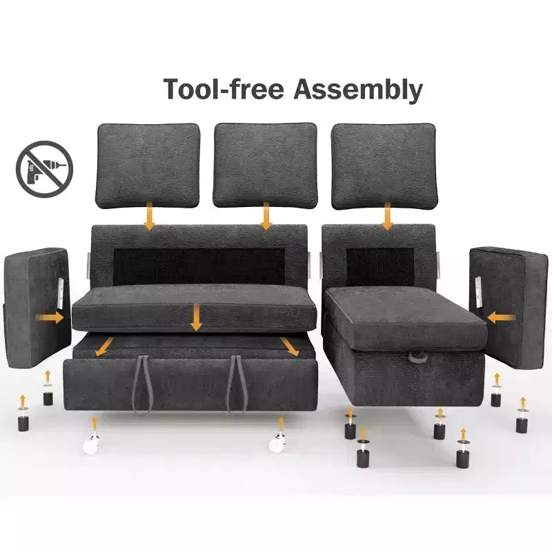 Dyonery 81 divano letto, divano estraibile 2 in 1 con più spazio di archiviazione, divano letto componibile a L con tasche laterali