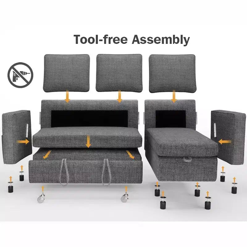 Dyonery 81 divano letto, divano estraibile 2 in 1 con più spazio di archiviazione, divano letto componibile a L con tasche laterali