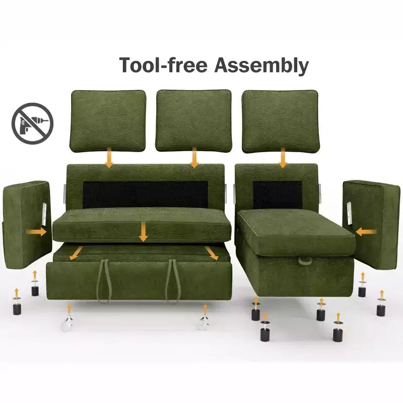 Dyonery 81 divano letto, divano estraibile 2 in 1 con più spazio di archiviazione, divano letto componibile a L con tasche laterali
