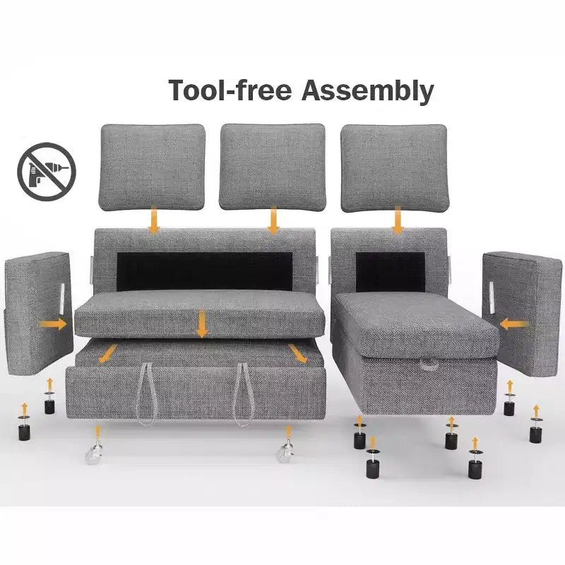 Dyonery 81 divano letto, divano estraibile 2 in 1 con più spazio di archiviazione, divano letto componibile a L con tasche laterali