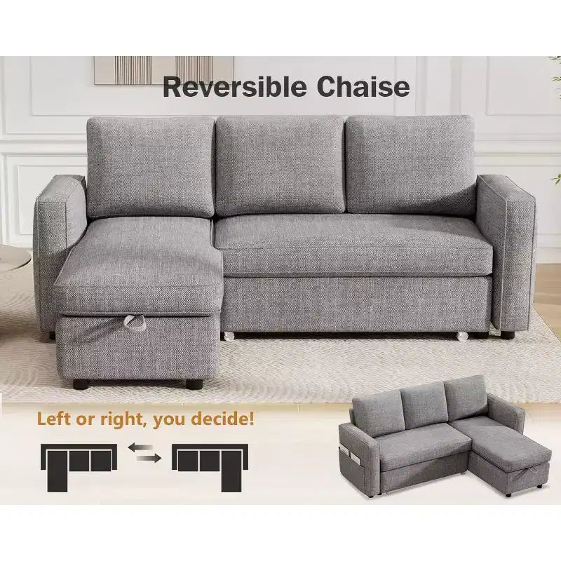 Dyonery 81 divano letto, divano estraibile 2 in 1 con più spazio di archiviazione, divano letto componibile a L con tasche laterali