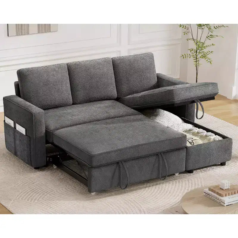 Canapé-lit Dyonery 81, canapé convertible 2 en 1 avec plus d'espace de rangement, canapé-lit sectionnel en forme de L avec poches latérales