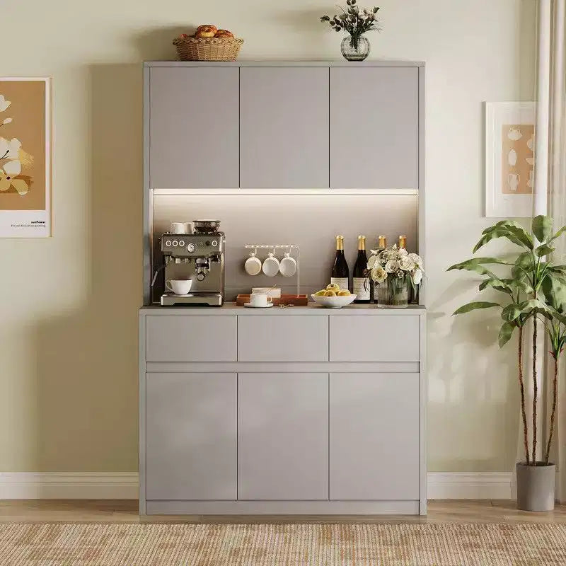 Coolmee Mobile Dispensa da Cucina da 71 pollici, Credenza con Luci a LED e Prese di Corrente, Madia con Supporto per Microonde, Ripiani Regolabili