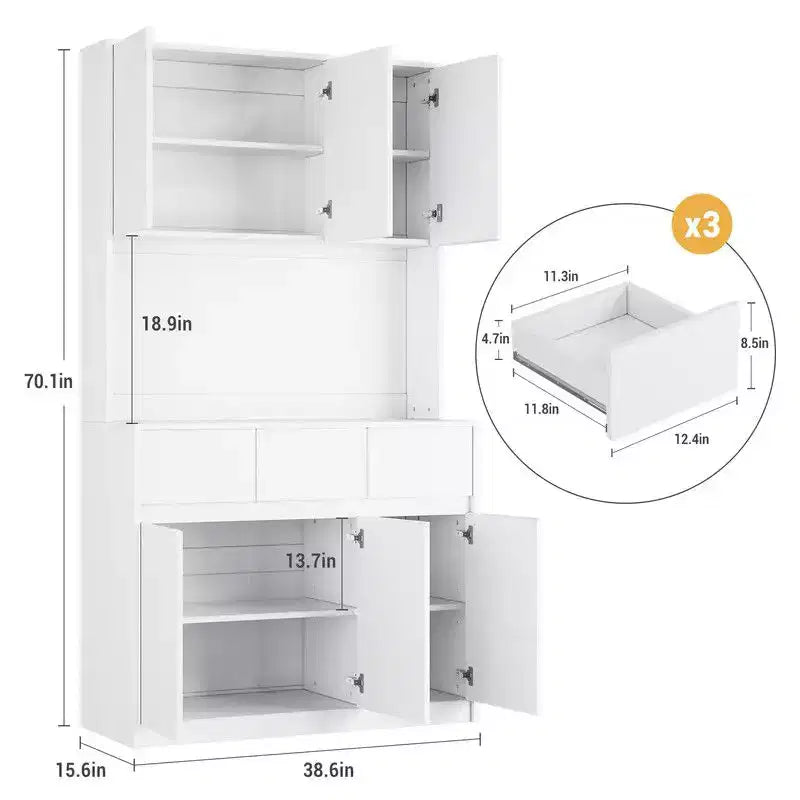 Coolmee Mobile Dispensa da Cucina da 71 pollici, Credenza con Luci a LED e Prese di Corrente, Madia con Supporto per Microonde, Ripiani Regolabili