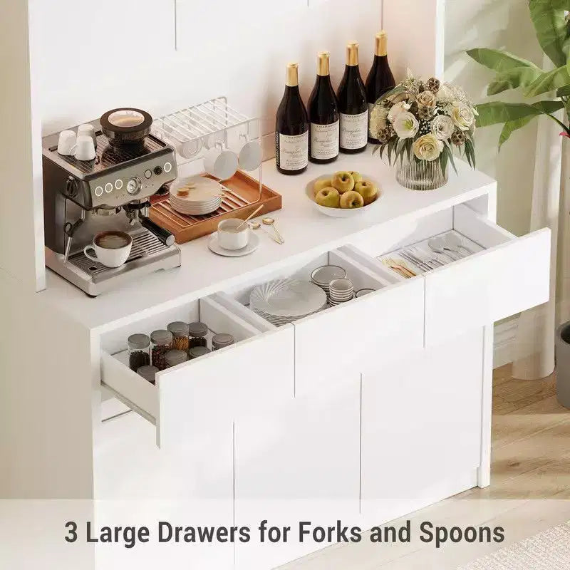 Coolmee Mobile Dispensa da Cucina da 71 pollici, Credenza con Luci a LED e Prese di Corrente, Madia con Supporto per Microonde, Ripiani Regolabili