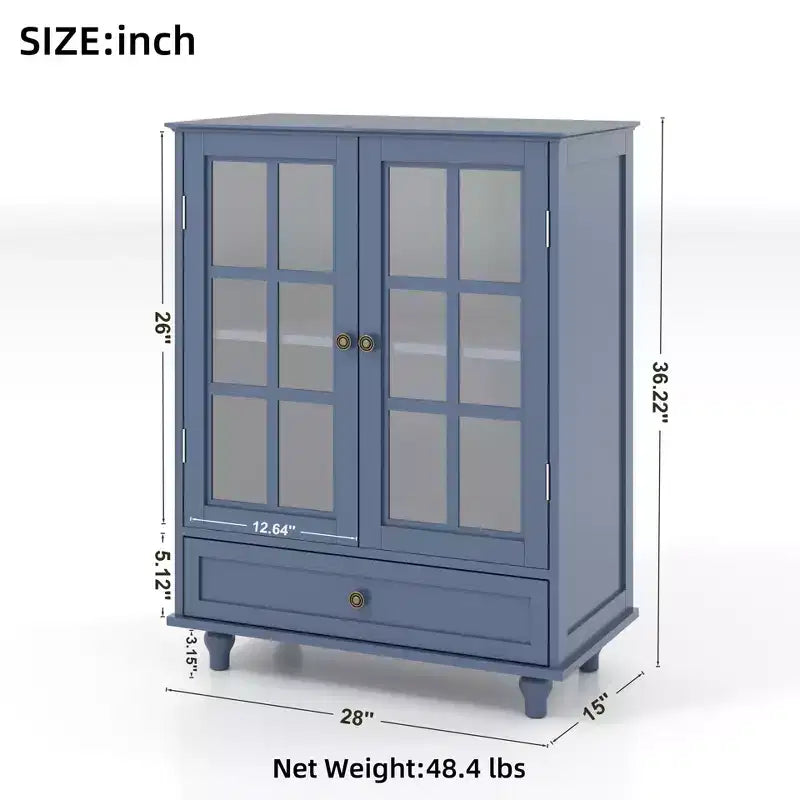 Mobile credenza Okak minimalista con 2 ante in vetro, mobile buffet con 1 cassetto e 2 ripiani, mobile contenitore per sala da pranzo, soggiorno