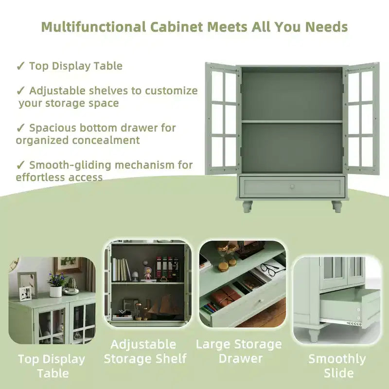 Mobile credenza Okak minimalista con 2 ante in vetro, mobile buffet con 1 cassetto e 2 ripiani, mobile contenitore per sala da pranzo, soggiorno