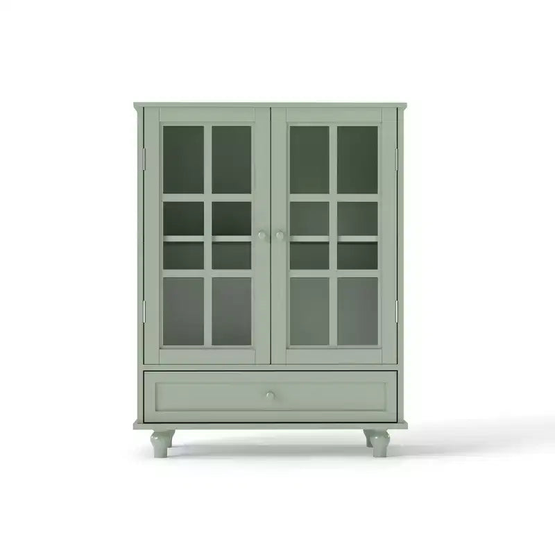 Mobile credenza Okak minimalista con 2 ante in vetro, mobile buffet con 1 cassetto e 2 ripiani, mobile contenitore per sala da pranzo, soggiorno