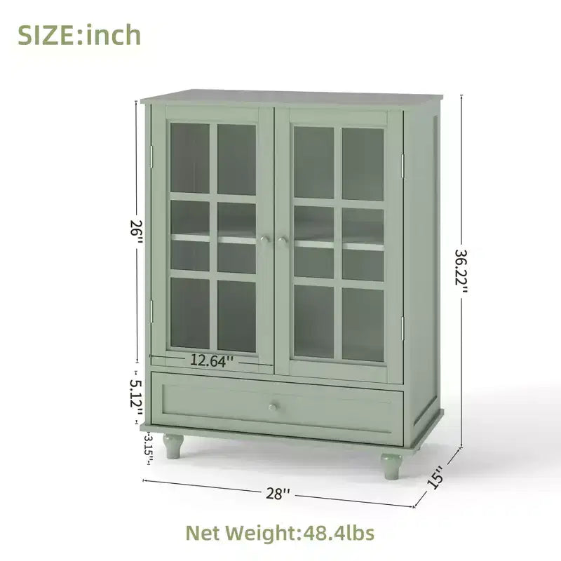 Mobile credenza Okak minimalista con 2 ante in vetro, mobile buffet con 1 cassetto e 2 ripiani, mobile contenitore per sala da pranzo, soggiorno