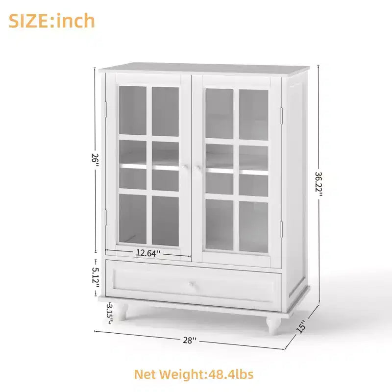 Mobile credenza Okak minimalista con 2 ante in vetro, mobile buffet con 1 cassetto e 2 ripiani, mobile contenitore per sala da pranzo, soggiorno