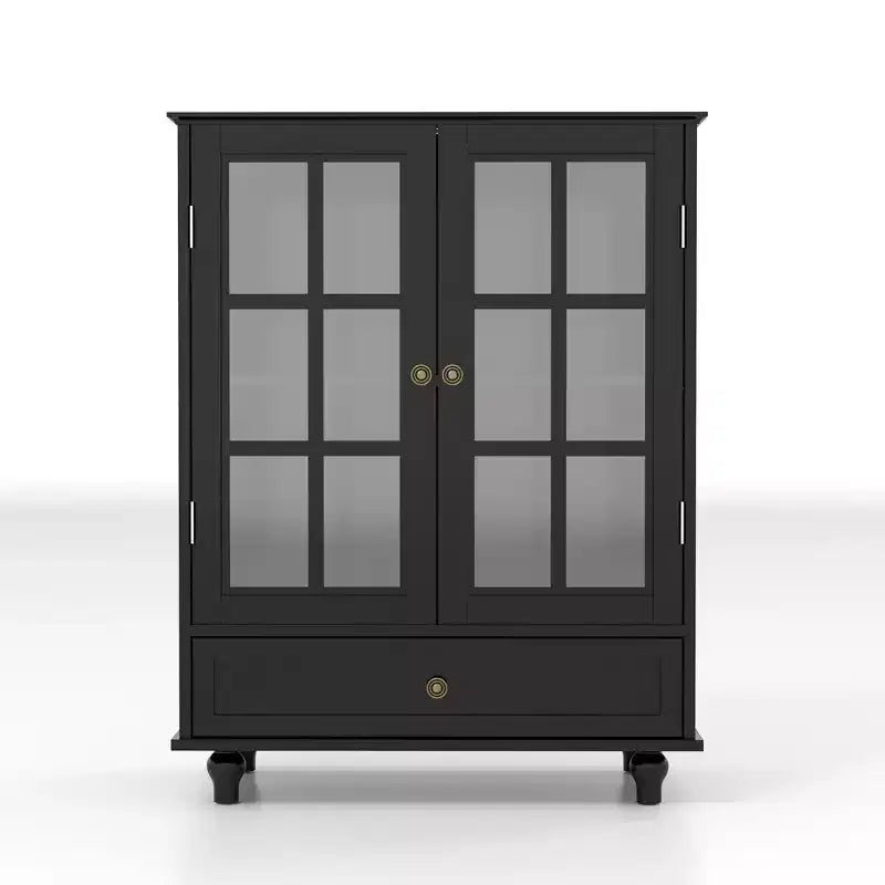 Mobile credenza Okak minimalista con 2 ante in vetro, mobile buffet con 1 cassetto e 2 ripiani, mobile contenitore per sala da pranzo, soggiorno