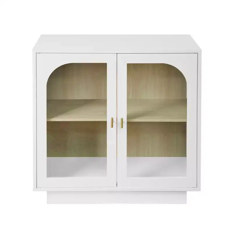 Mobile Contenitore Moderno Okak con 2 Ante in Acrilico, Credenza con Maniglie in Metallo e 2 Ripiani, Mobile Buffet per Cucina, Sala da Pranzo
