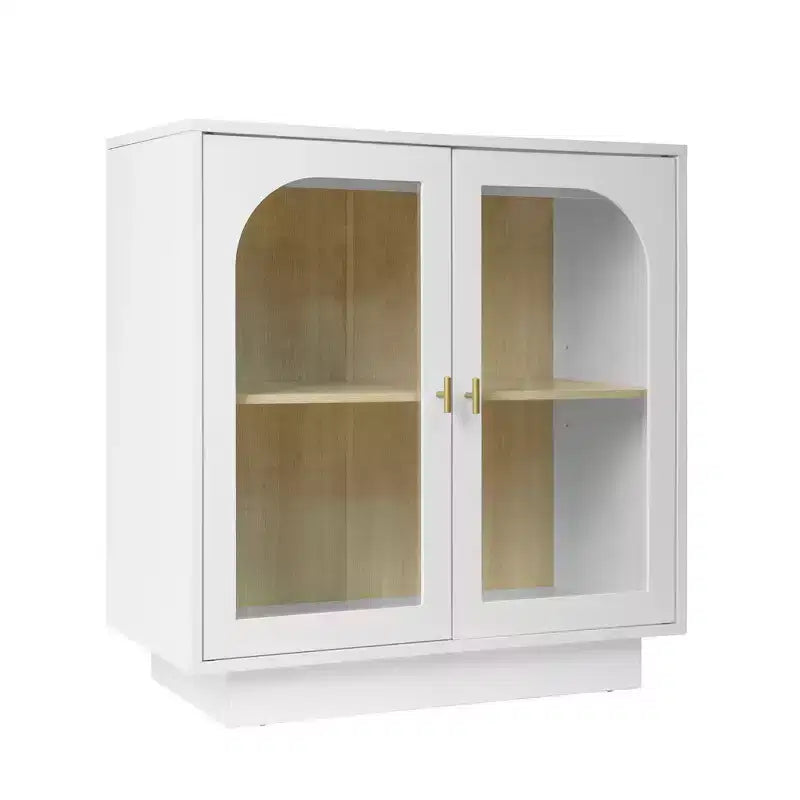 Mobile Contenitore Moderno Okak con 2 Ante in Acrilico, Credenza con Maniglie in Metallo e 2 Ripiani, Mobile Buffet per Cucina, Sala da Pranzo