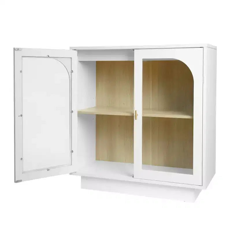 Mobile Contenitore Moderno Okak con 2 Ante in Acrilico, Credenza con Maniglie in Metallo e 2 Ripiani, Mobile Buffet per Cucina, Sala da Pranzo