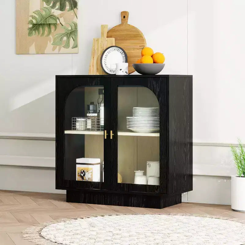 Mobile Contenitore Moderno Okak con 2 Ante in Acrilico, Credenza con Maniglie in Metallo e 2 Ripiani, Mobile Buffet per Cucina, Sala da Pranzo