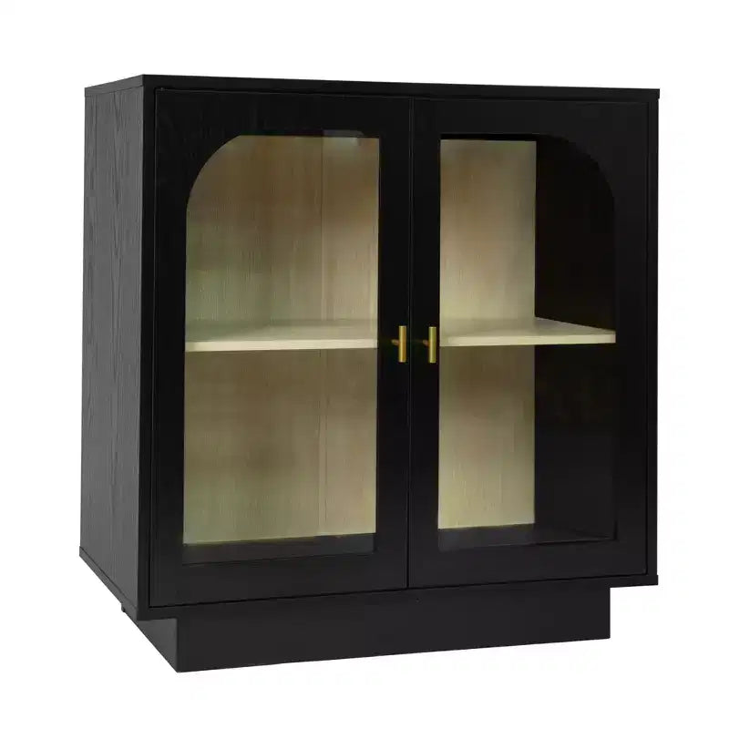 Mobile Contenitore Moderno Okak con 2 Ante in Acrilico, Credenza con Maniglie in Metallo e 2 Ripiani, Mobile Buffet per Cucina, Sala da Pranzo