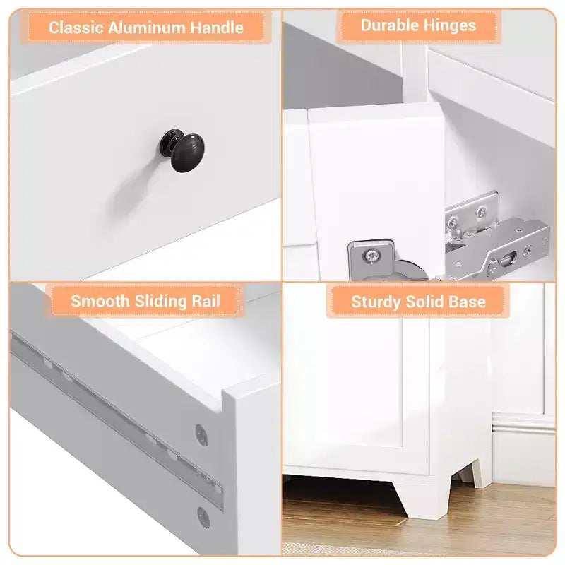 Credenza a buffet da 140 cm con mobile contenitore, mobile contenitore da cucina minimalista con ripiano regolabile, 3 cassetti e 4 ante per sala da pranzo e soggiorno - Bianco