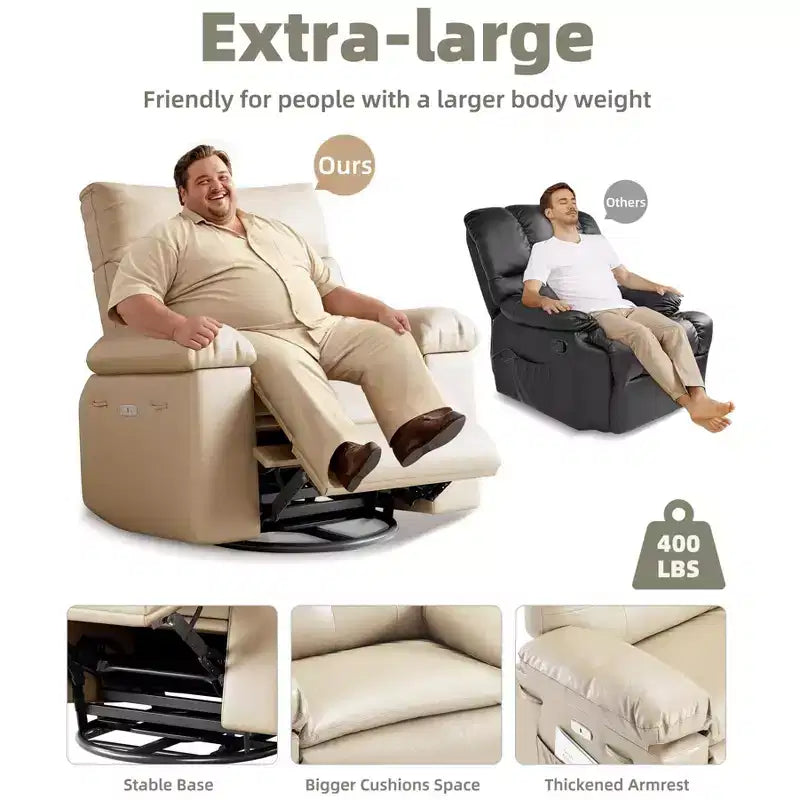Grande Poltrona Reclinabile Allargata con Massaggio Riscaldante, Poltrona Reclinabile Massaggiante Retrò in Pelle PU con Portabicchieri e Tasche Laterali