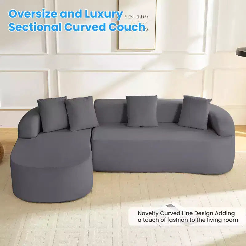Mjkone Divano componibile a L in ciniglia da 99" con chaise longue curva Divano moderno Cloud a 3 posti
