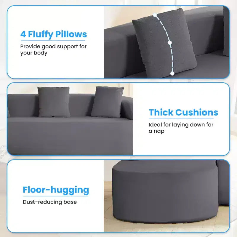 Mjkone Divano componibile a L in ciniglia da 99" con chaise longue curva Divano moderno Cloud a 3 posti
