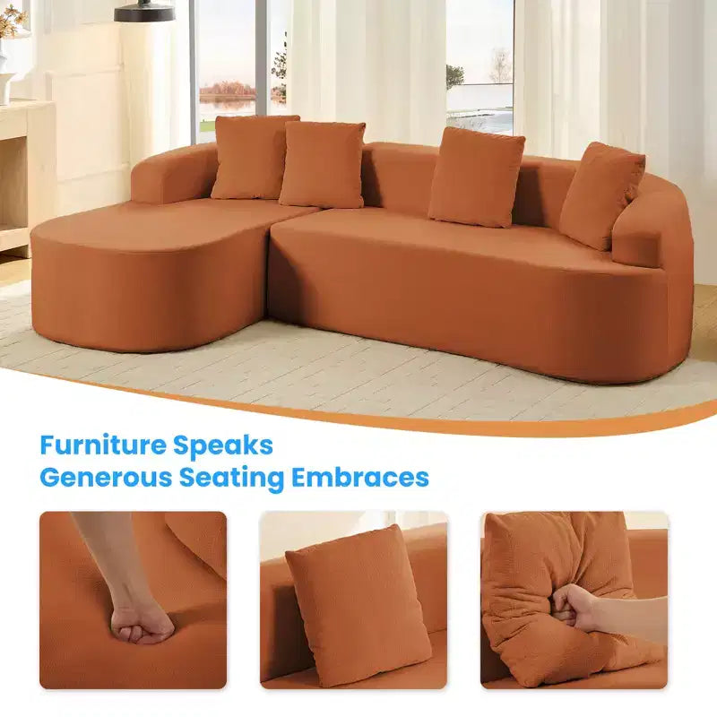 Mjkone Divano componibile a L in ciniglia da 99" con chaise longue curva Divano moderno Cloud a 3 posti