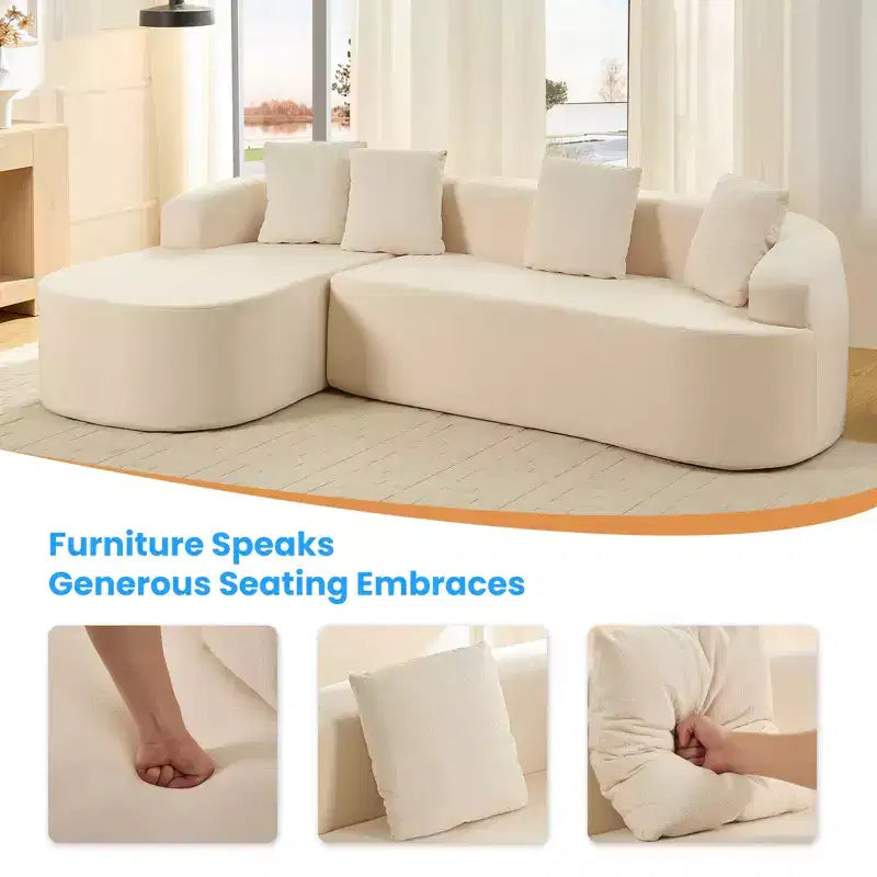 Mjkone Divano componibile a L in ciniglia da 99" con chaise longue curva Divano moderno Cloud a 3 posti