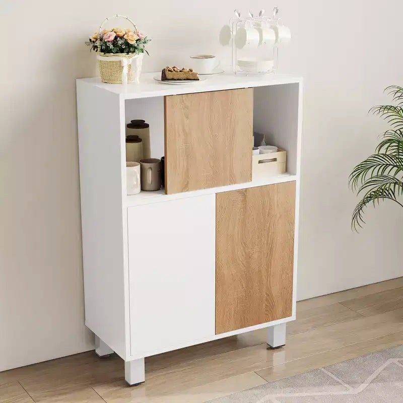 CuisinSmart Wooden Storage Cabinet, Sideboard Buffet Cabinet with Sliding Doors & Adjustable Shelves, Bathroom Display Cabinets, White