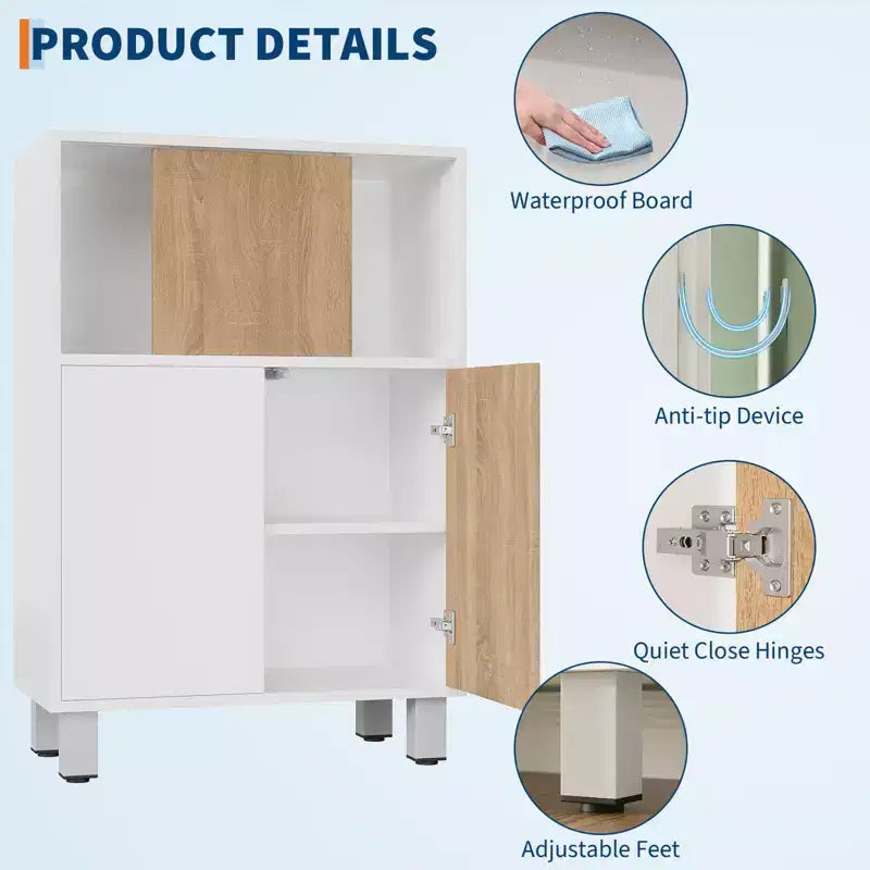 CuisinSmart Mobiletto contenitore in legno, Credenza a buffet con ante scorrevoli e ripiani regolabili, Mobiletti espositivi da bagno, Bianco