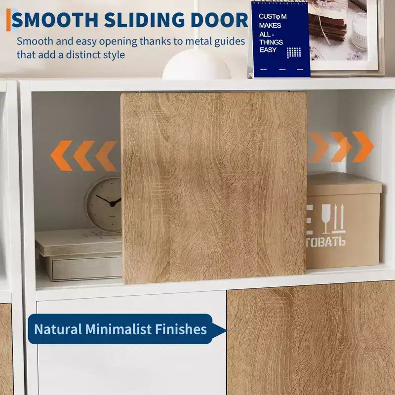 CuisinSmart Mobiletto contenitore in legno, Credenza a buffet con ante scorrevoli e ripiani regolabili, Mobiletti espositivi da bagno, Bianco