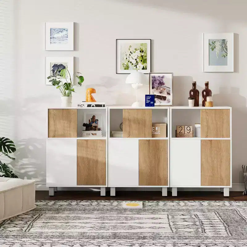 CuisinSmart Mobiletto contenitore in legno, Credenza a buffet con ante scorrevoli e ripiani regolabili, Mobiletti espositivi da bagno, Bianco